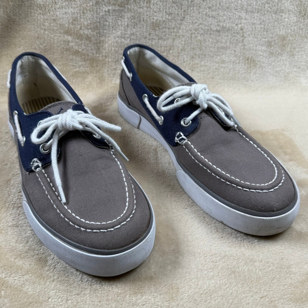 Polo Ralph Lauren Women's Lander Canvas Boat Shoes Deck Shoes‎ Gray/Blue Size 7D
